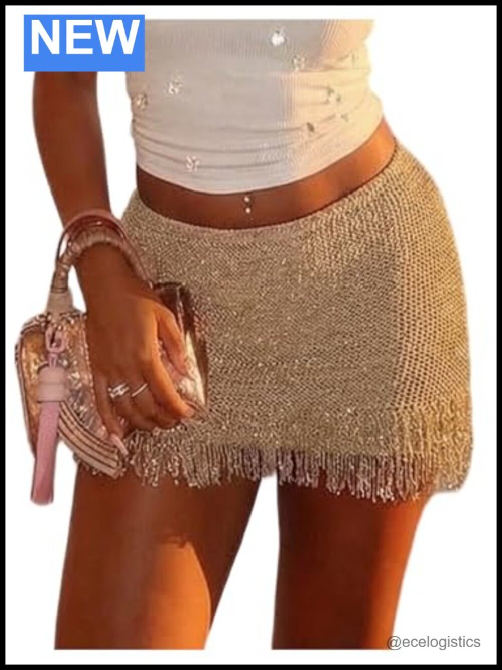 Y2K Sparkly Fringe Bodycon Mini Skirt Knit
